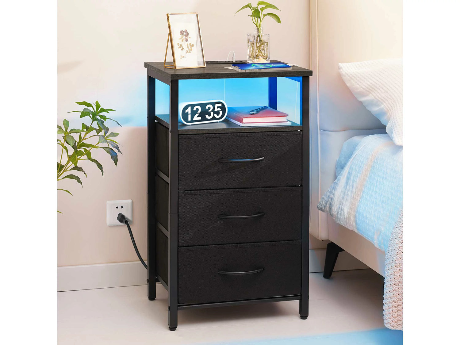 Yoobure 3-Drawers Nightstand with LED