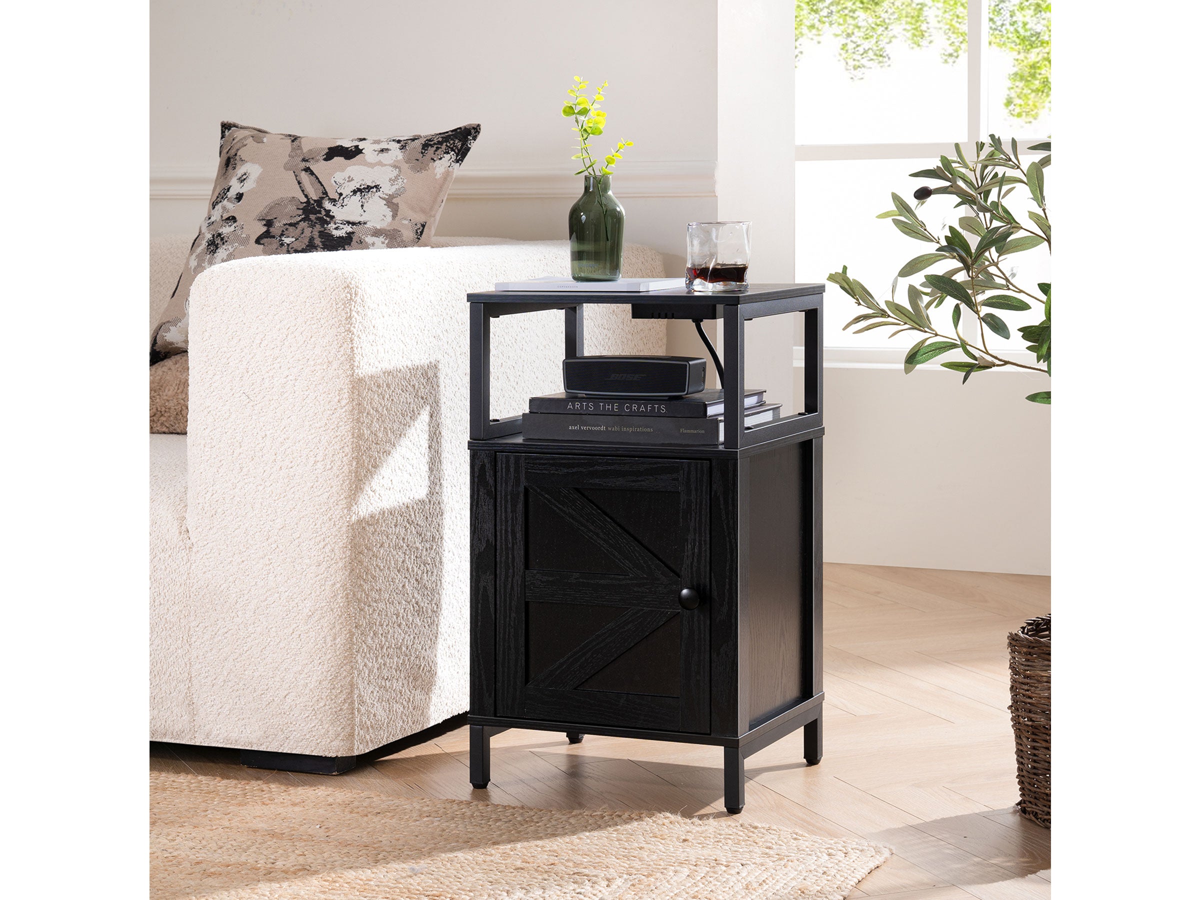 Yoobure Farmhouse Nightstand with Charging Station