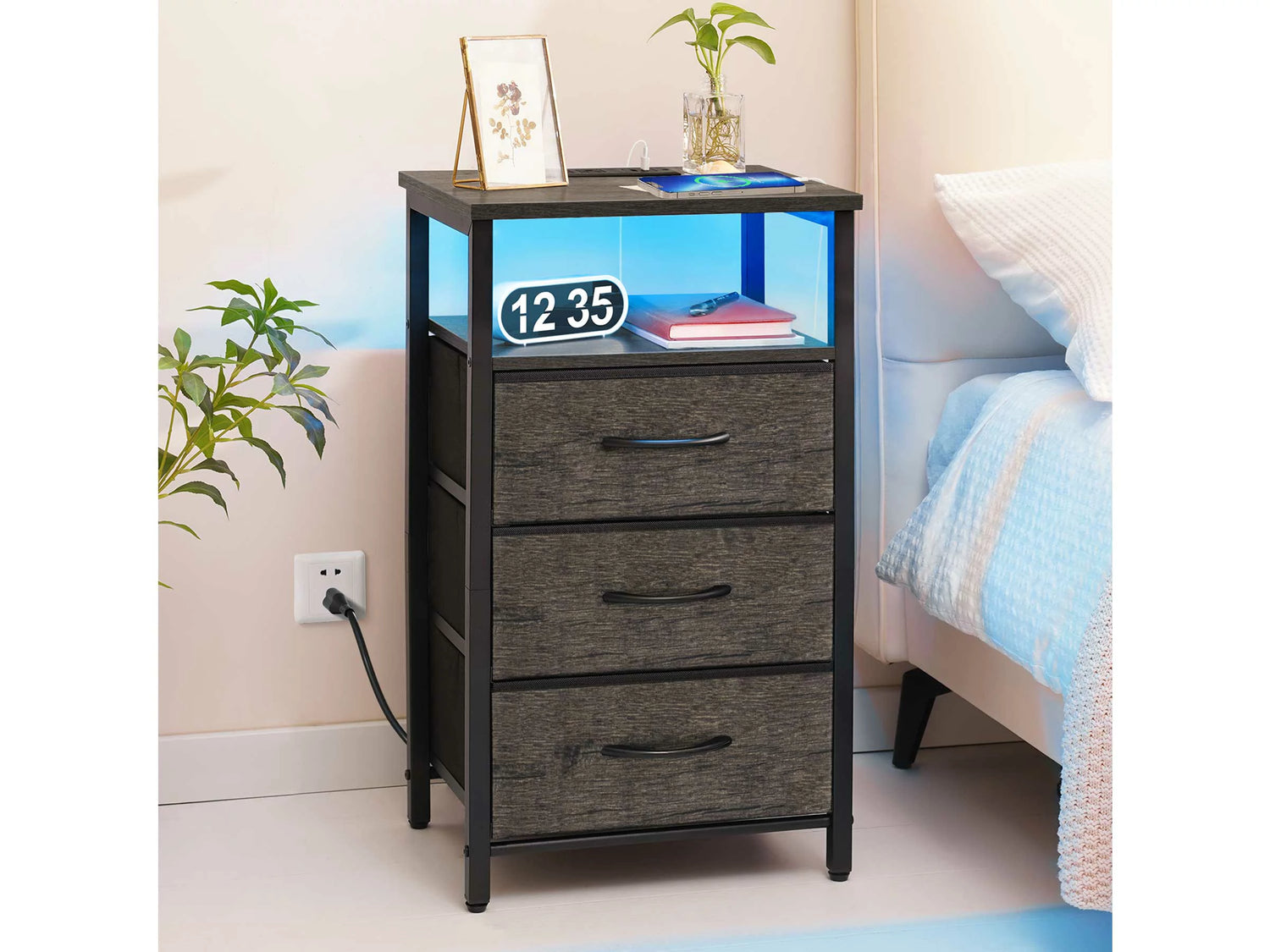 Yoobure 3-Drawers Nightstand with LED