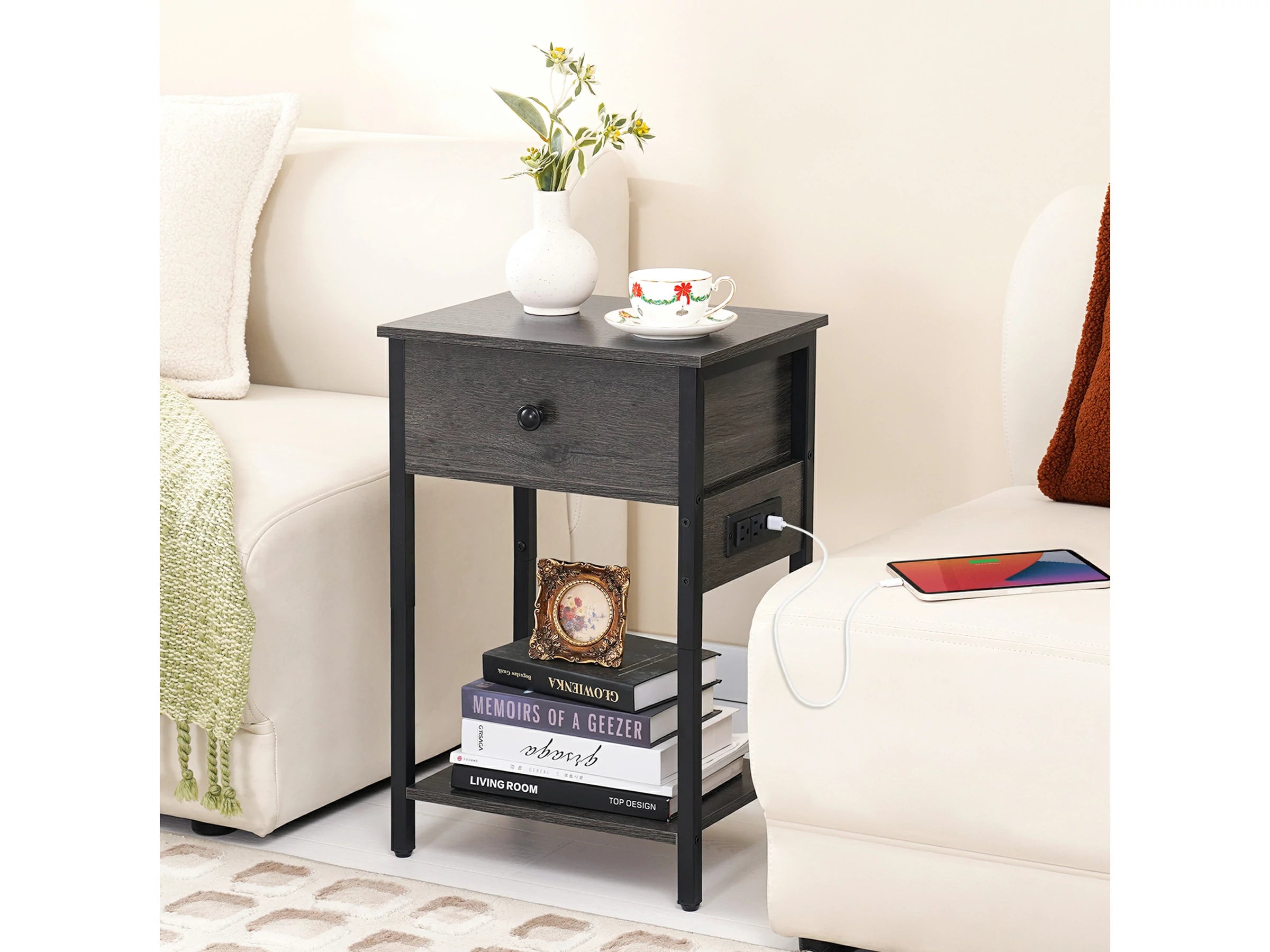 Yoobure 1-Drawer Nightstand with Charging Station