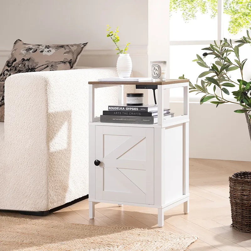 Yoobure Farmhouse Nightstand with Charging Station