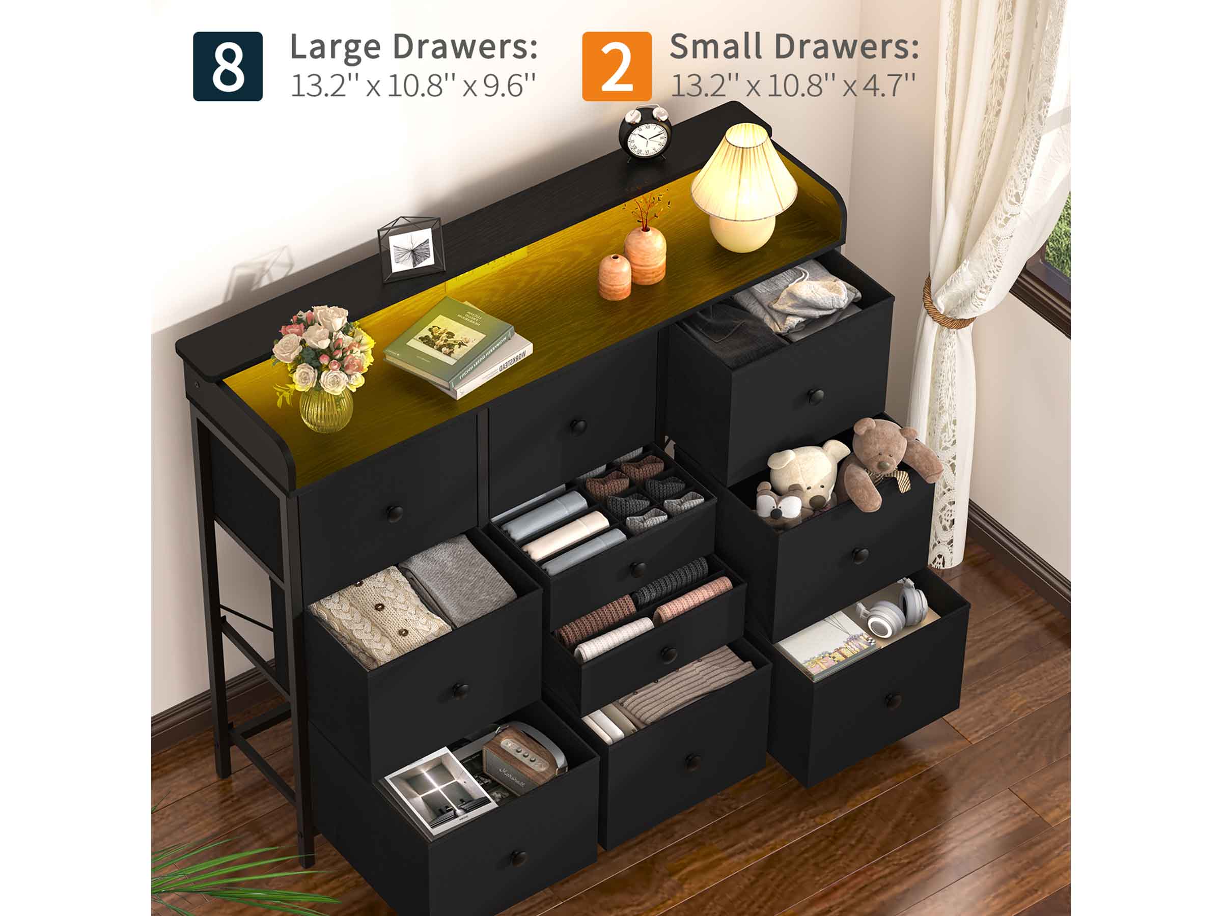 Black Yoobure Dresser for Bedroom with 10 Storage Drawers