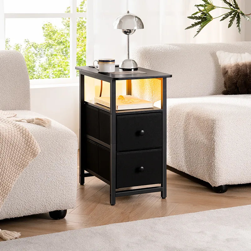 Yoobure 2-Drawer Narrow End Table with Charging Station