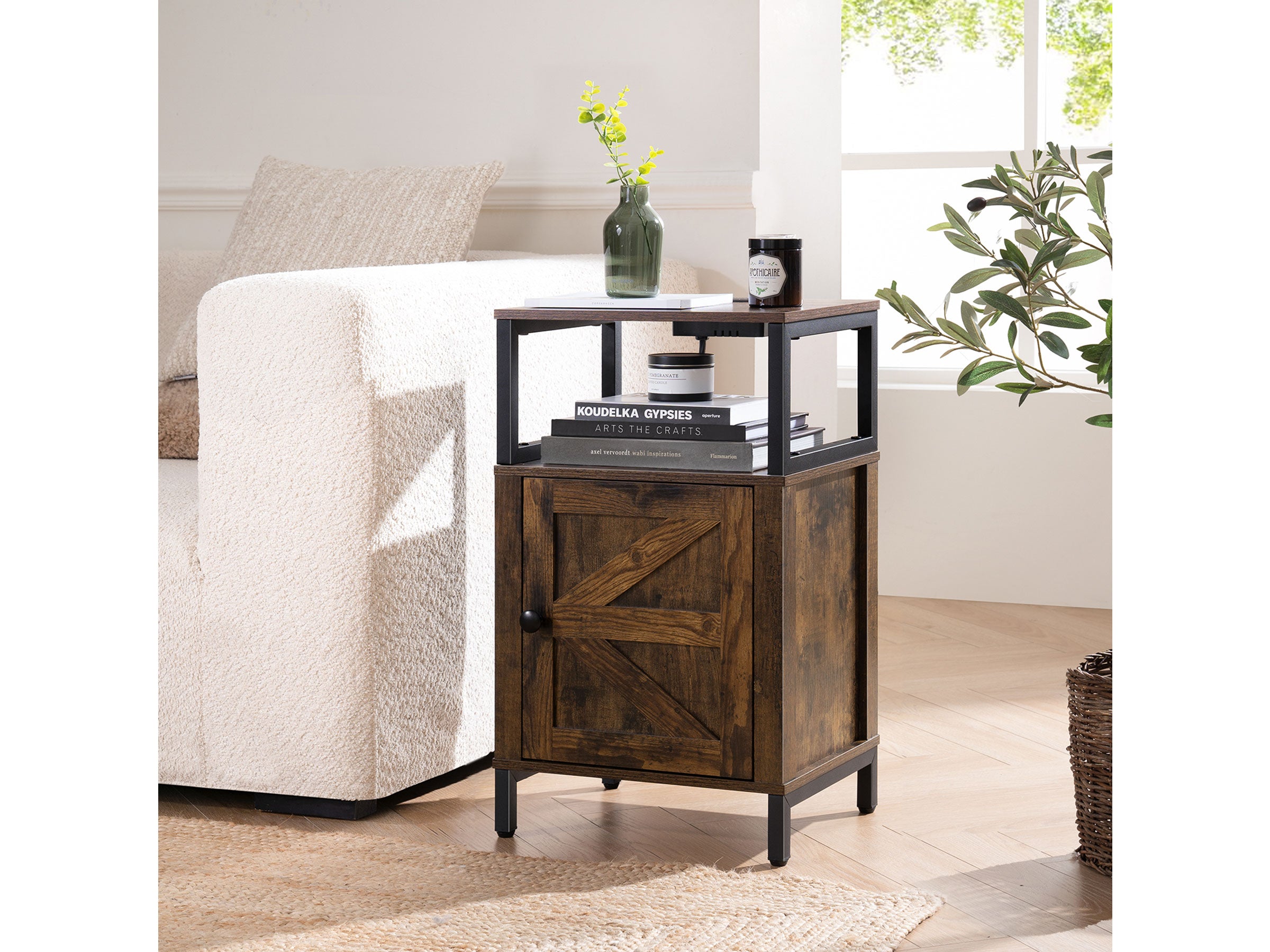 Yoobure Farmhouse Nightstand with Charging Station