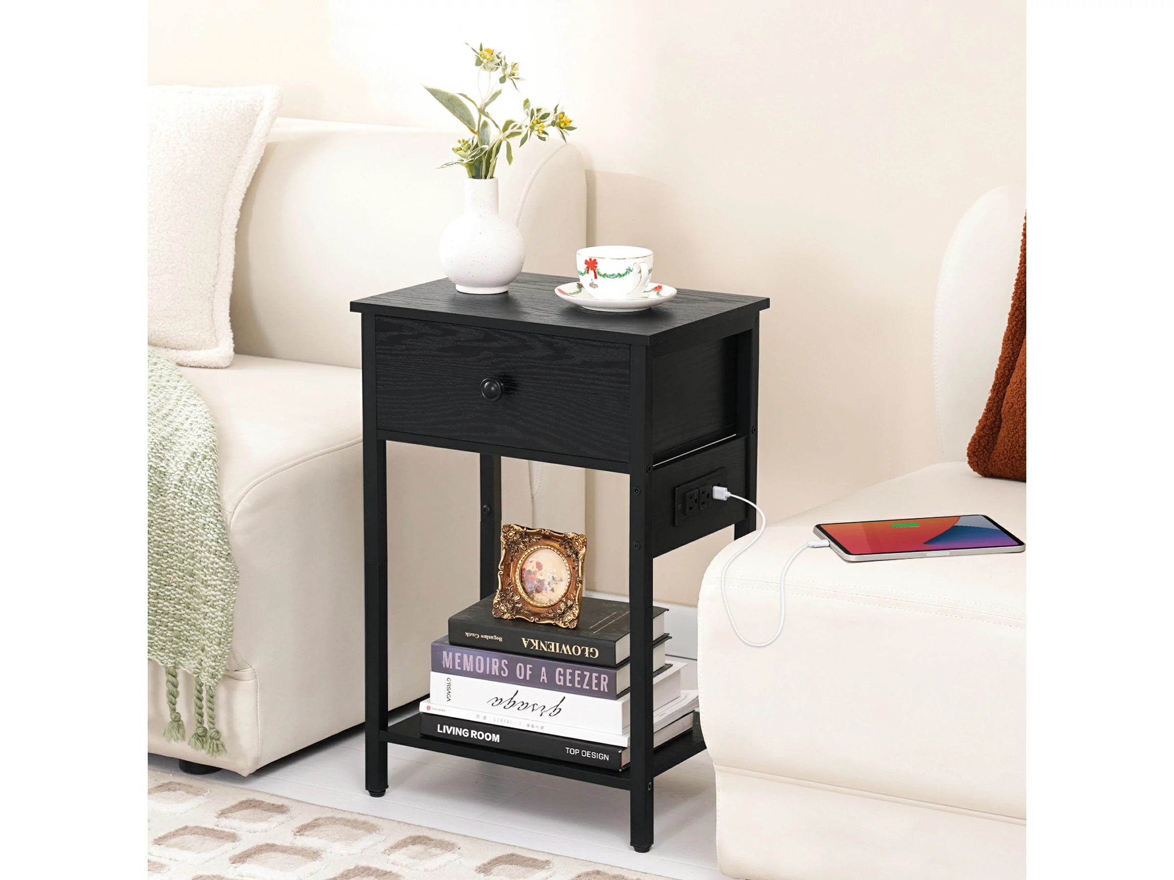 Yoobure 1-Drawer Nightstand with Charging Station