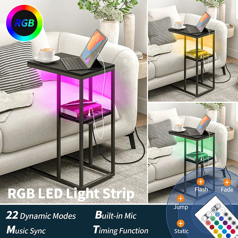 Yoobure LED C Shaped End Table with Charging Station