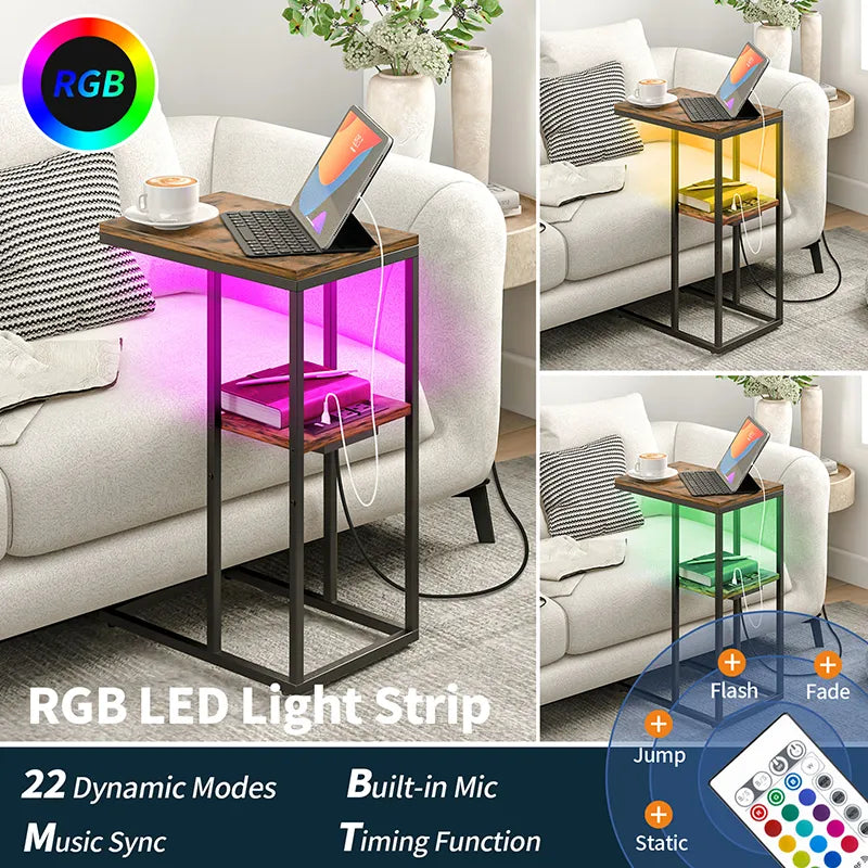 Yoobure LED C Shaped End Table with Charging Station