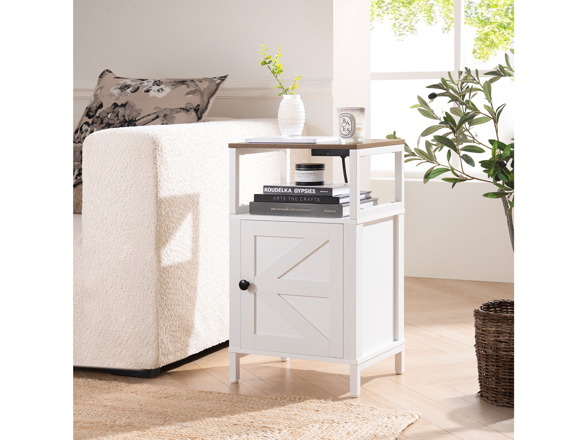 Yoobure Farmhouse Nightstand with Charging Station