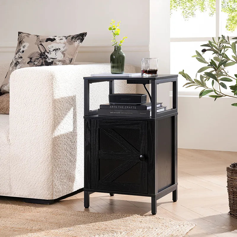 Yoobure Farmhouse Nightstand with Charging Station