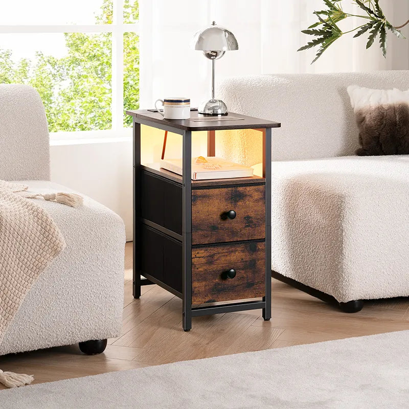 Yoobure 2-Drawer Narrow End Table with Charging Station