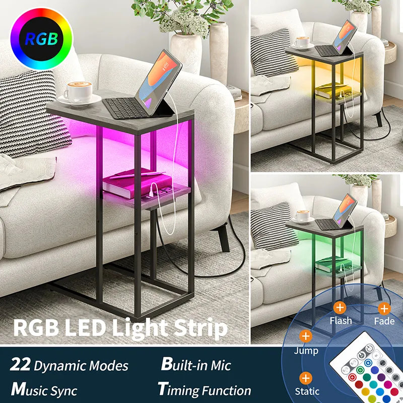 Yoobure LED C Shaped End Table with Charging Station