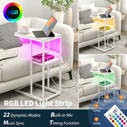 Yoobure LED C Shaped End Table with Charging Station