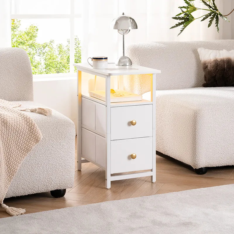 Yoobure 2-Drawer Narrow End Table with Charging Station