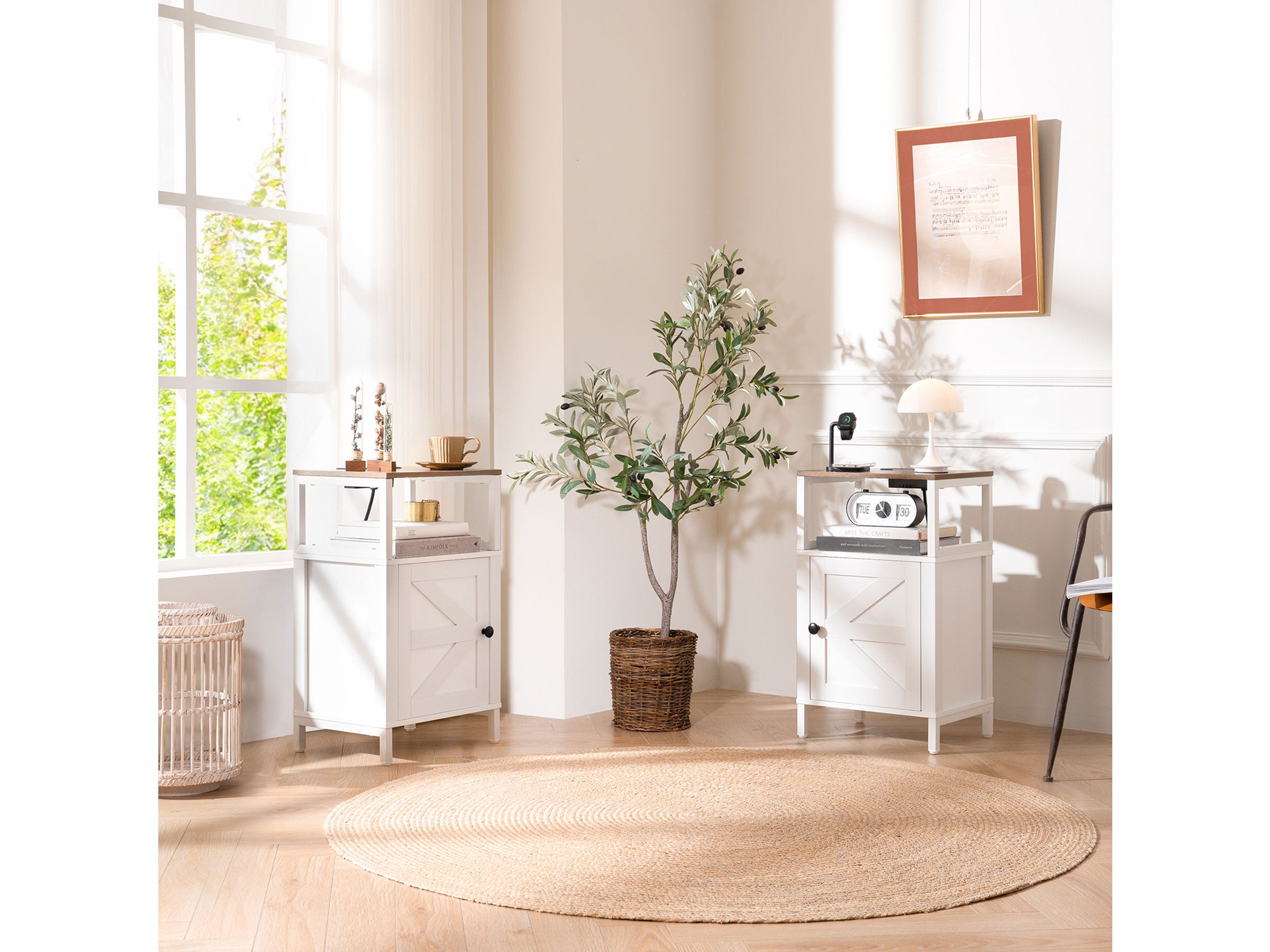 Yoobure Farmhouse Nightstand with Charging Station