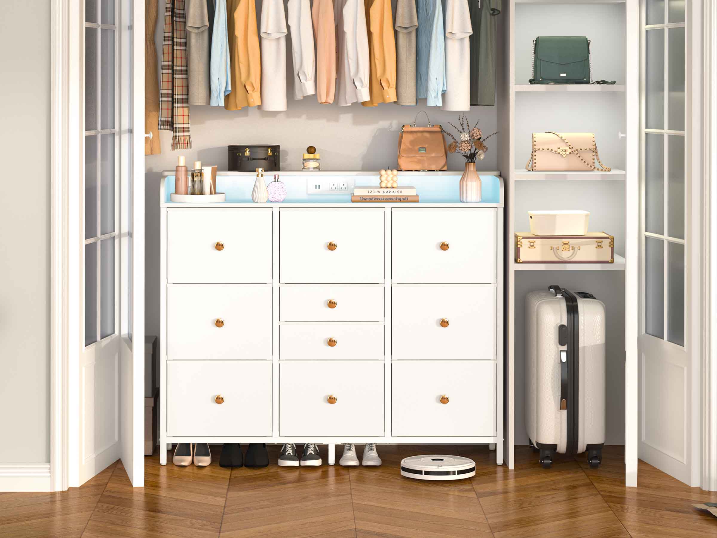 White Yoobure Dresser for Bedroom with 10 Storage Drawers