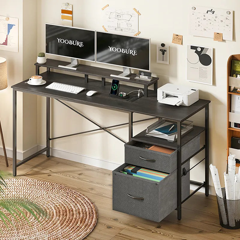 Yoobure 55.1 Inch 2-Drawer Computer Desk