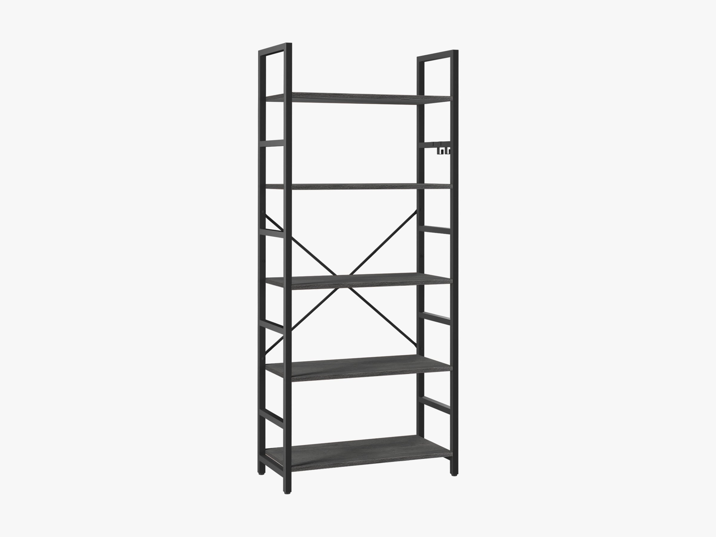 Dark-grey Yoobure 5-Tier Tall Bookshelf, built with durable wood and a sturdy metal frame