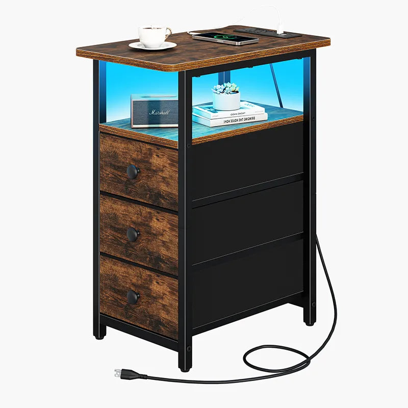 Yoobure 3-Drawer Narrow End Table with Charging Station