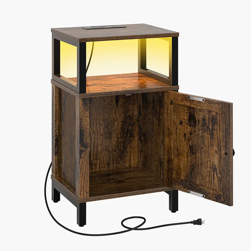 Yoobure Farmhouse Nightstand with Charging Station