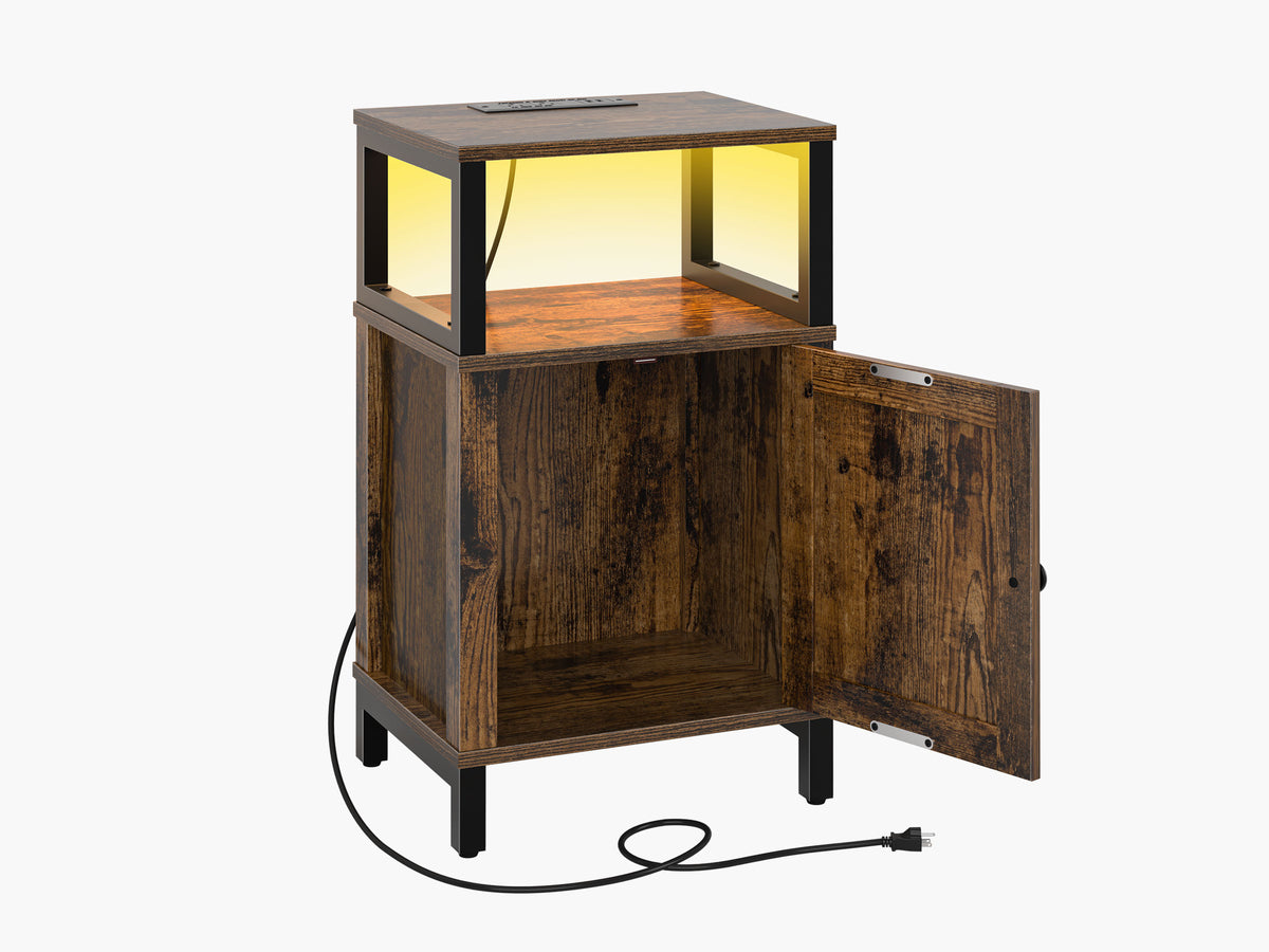 Yoobure Farmhouse Nightstand with Charging Station