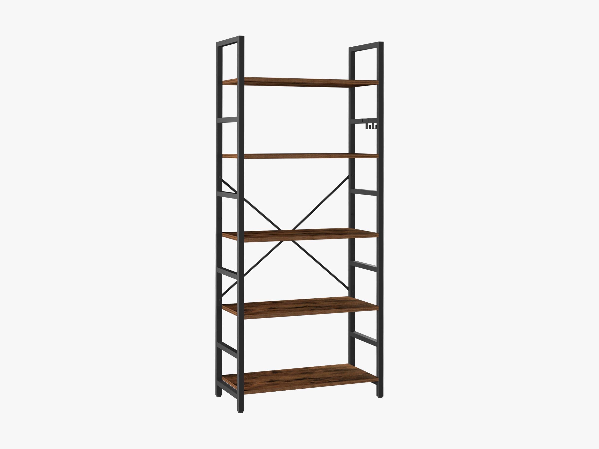 Dark-brown Yoobure 5-Tier Tall Bookshelf, built with durable wood and a sturdy metal frame