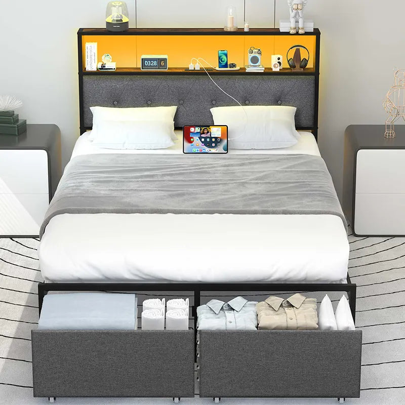 Yoobure LED Bed Frame with Storage Drawers