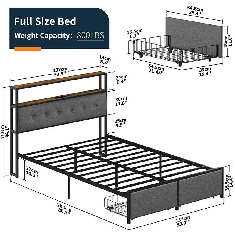 Yoobure LED Bed Frame with Storage Drawers