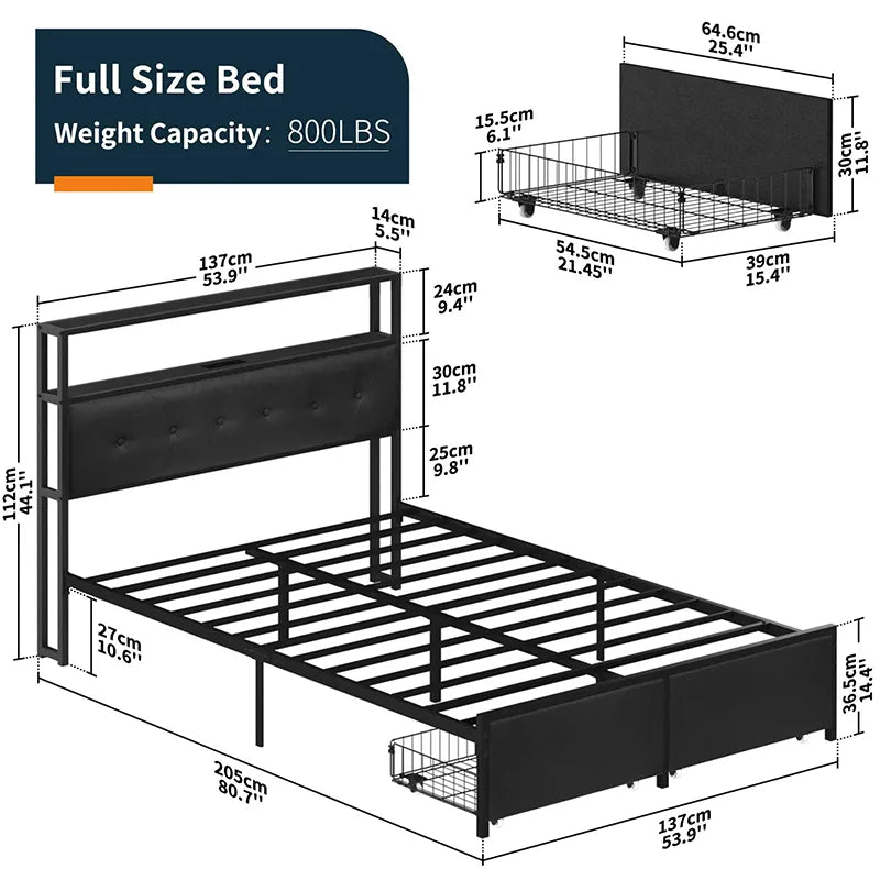 Yoobure LED Bed Frame with Storage Drawers