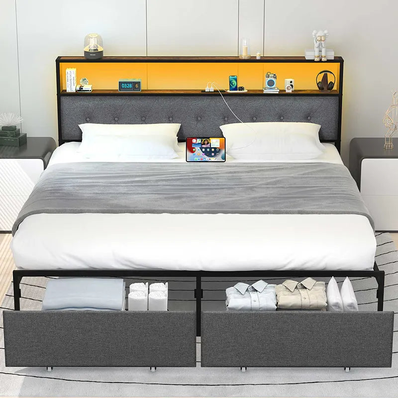 Yoobure LED Bed Frame with Storage Drawers