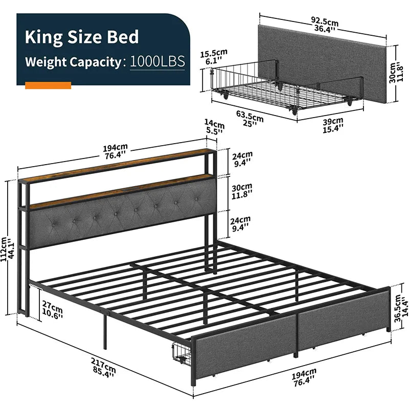 Yoobure LED Bed Frame with Storage Drawers