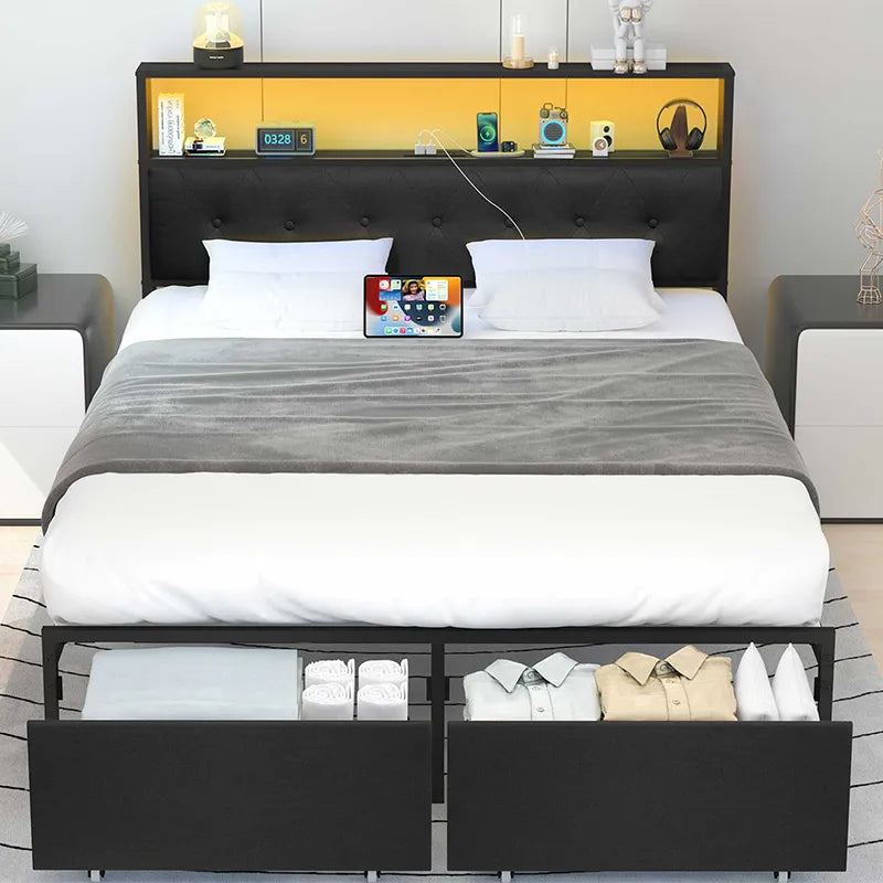 Yoobure LED Bed Frame with Storage Drawers