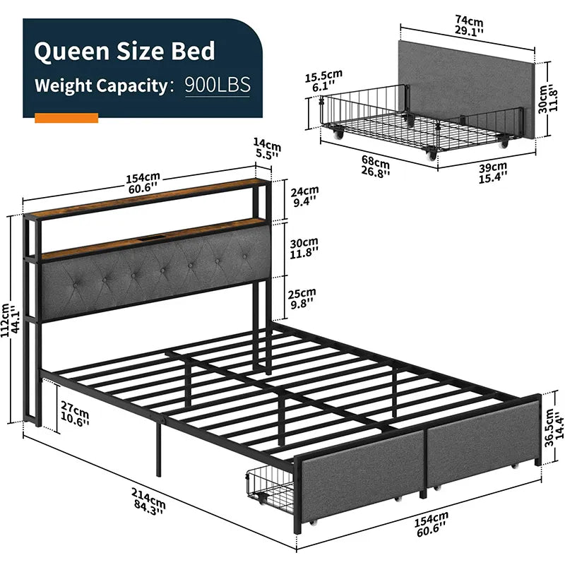 Yoobure LED Bed Frame with Storage Drawers