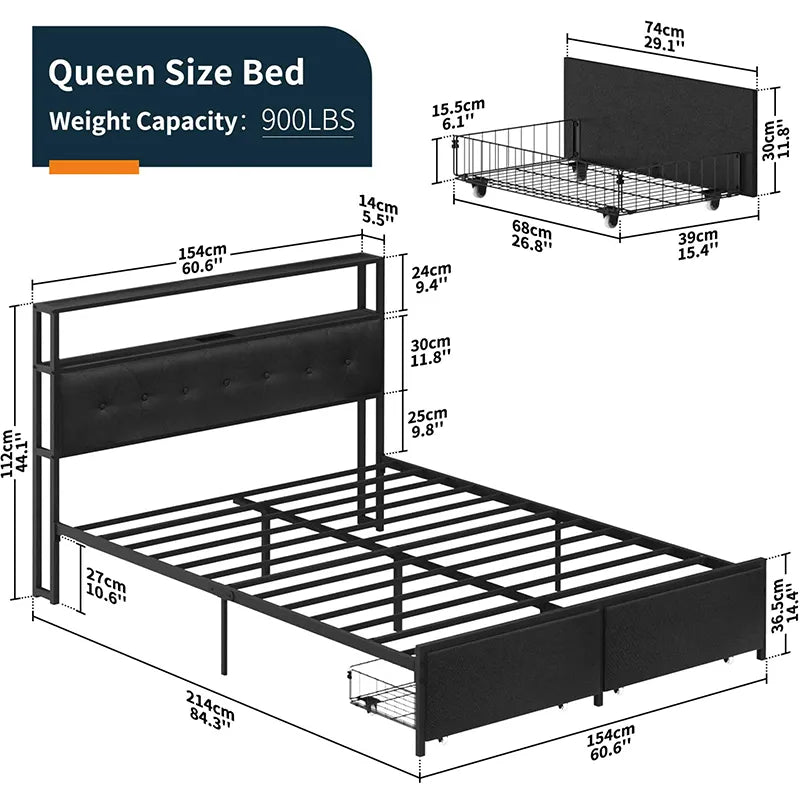 Yoobure LED Bed Frame with Storage Drawers