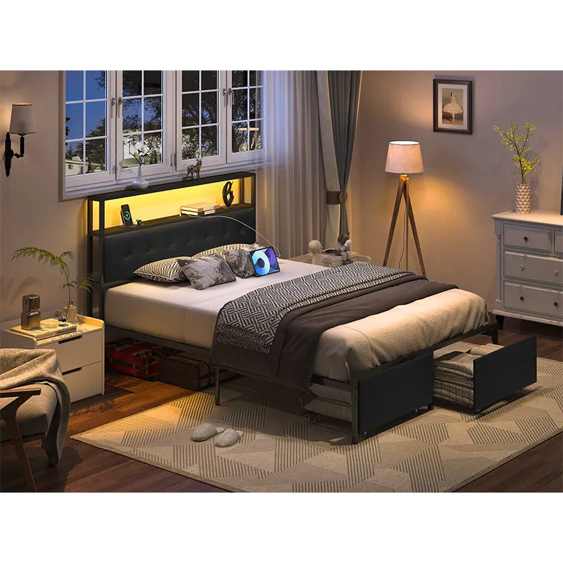 Yoobure LED Bed Frame with Storage Drawers