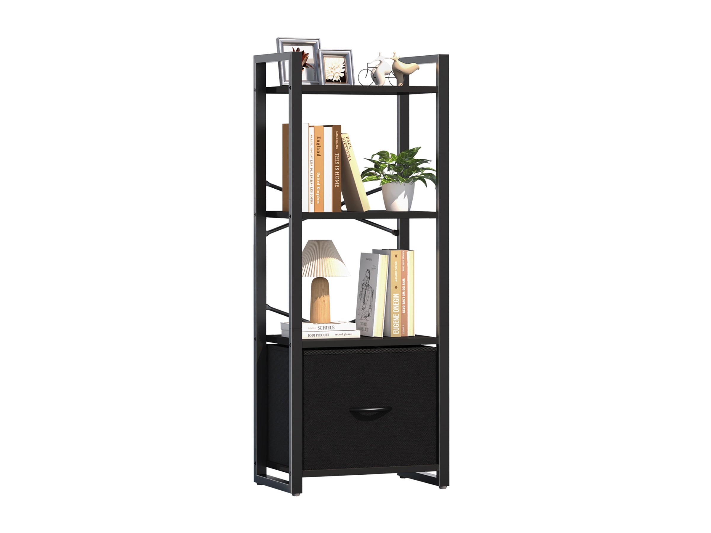 Black Yoobure 4-Tier Bookshelf with one Drawer