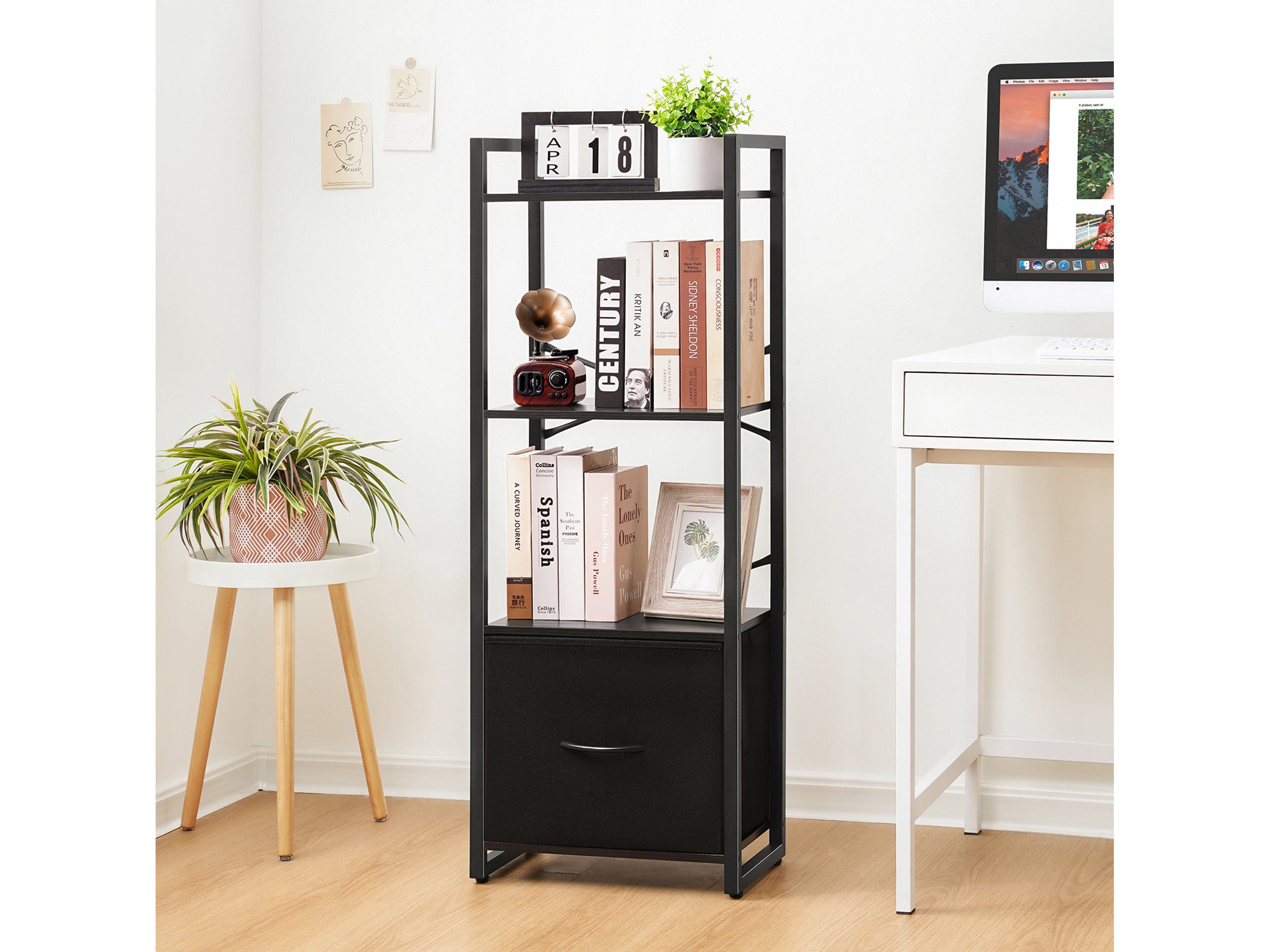 Black Yoobure 4-Tier Bookshelf with one Drawer