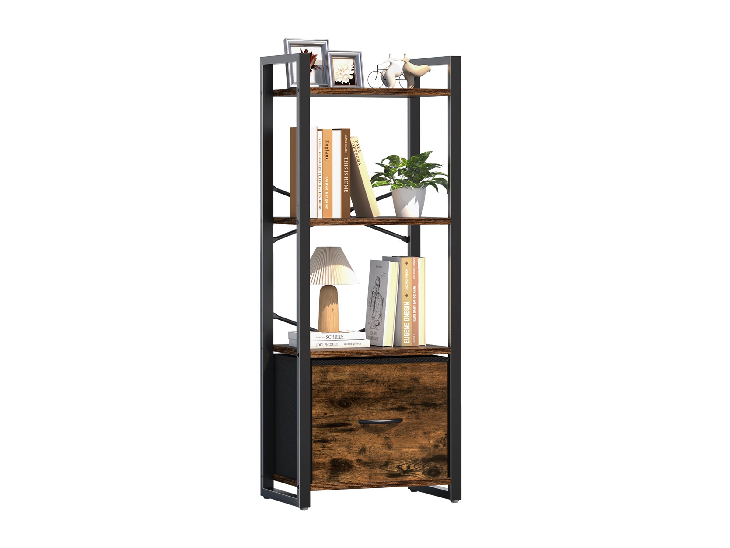 Dark-brown Yoobure 4-Tier Bookshelf with one Drawer