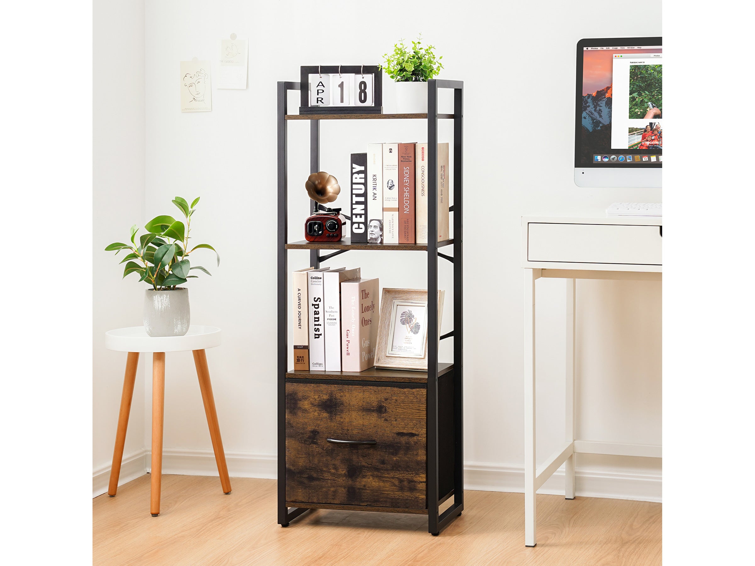 Dark-brown Yoobure 4-Tier Bookshelf with one Drawer