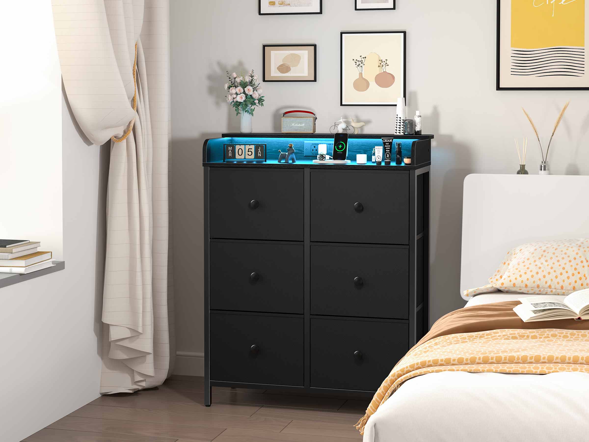 Black Yoobure 6 Drawers Stand with LED