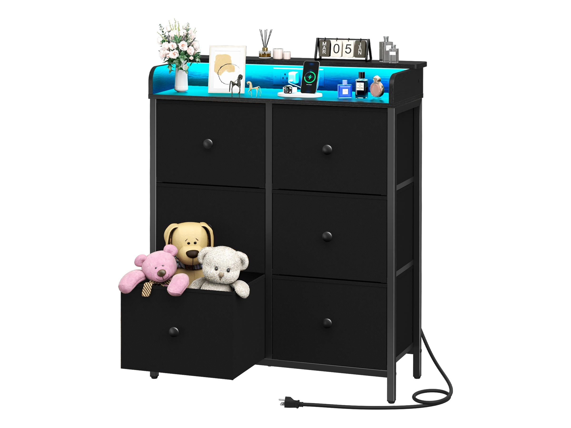 Black Yoobure 6 Drawers Stand with LED