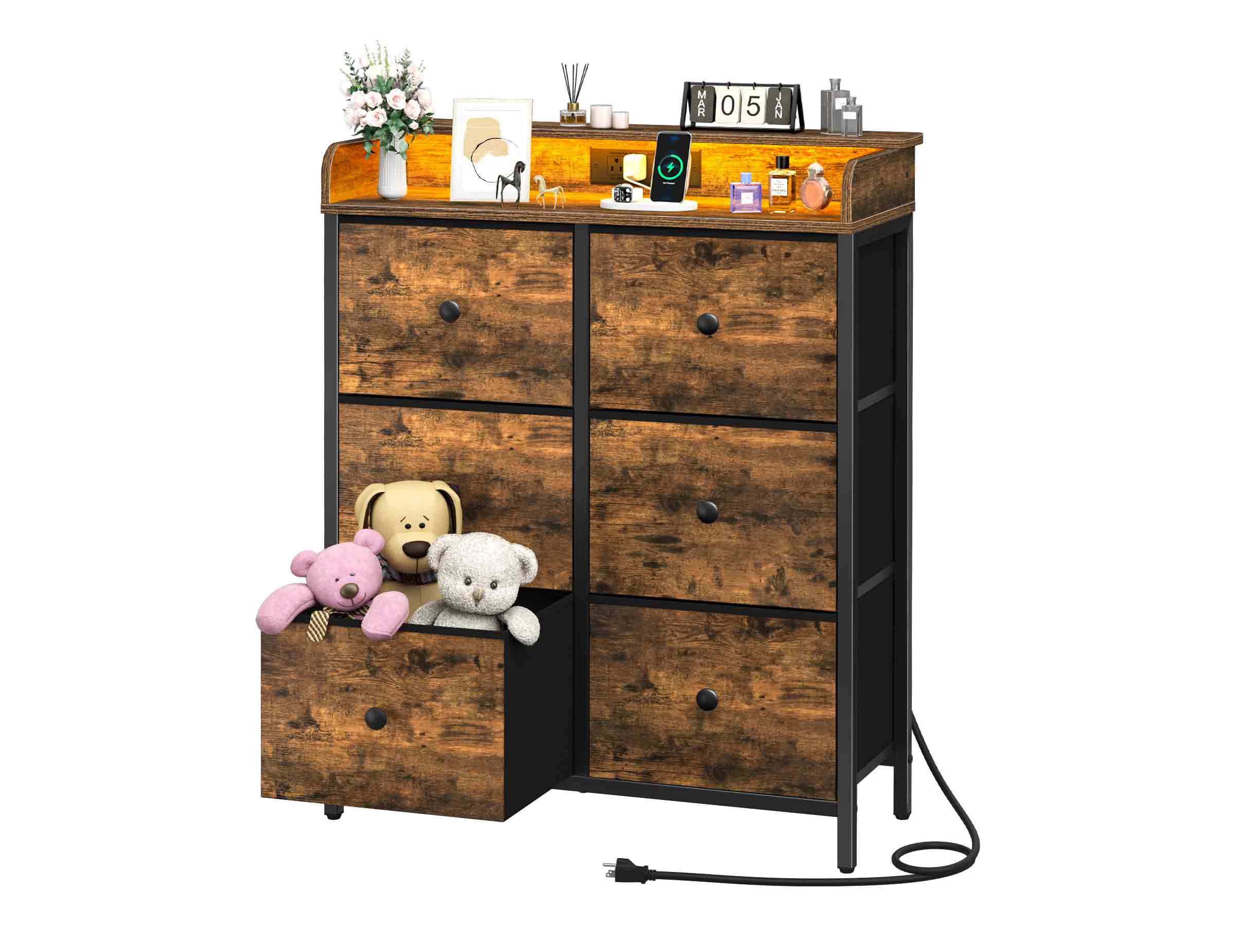 Brown Yoobure 6 Drawers Stand with LED