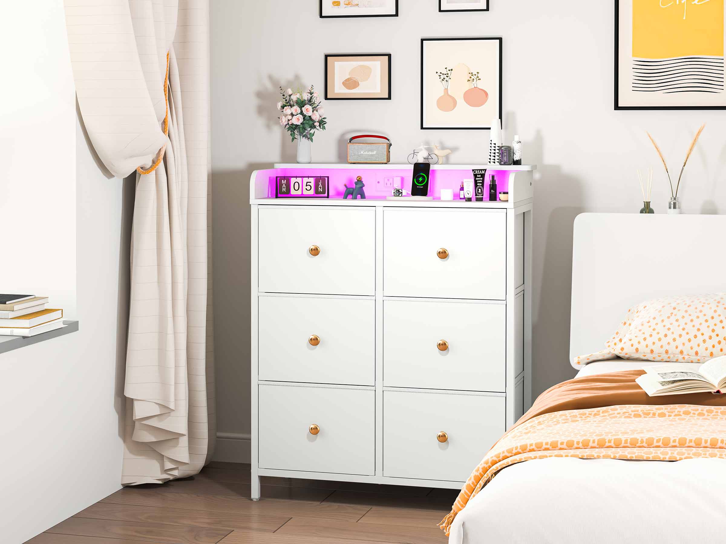 White Yoobure 6 Drawers Stand with LED