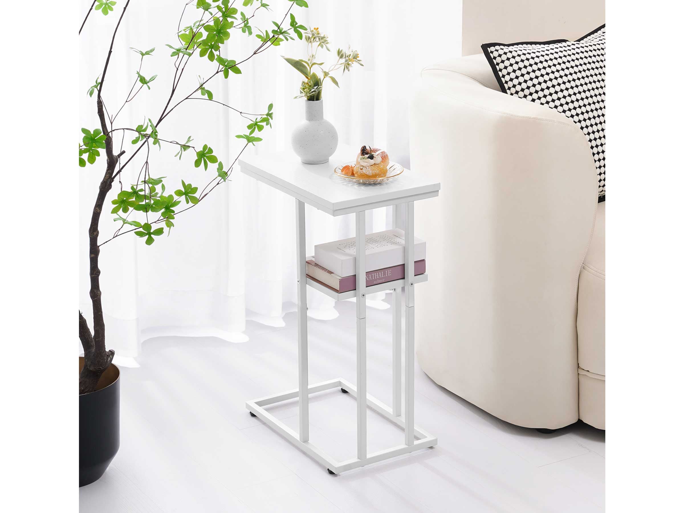 White Yoobure C Shaped End Table Set of 2