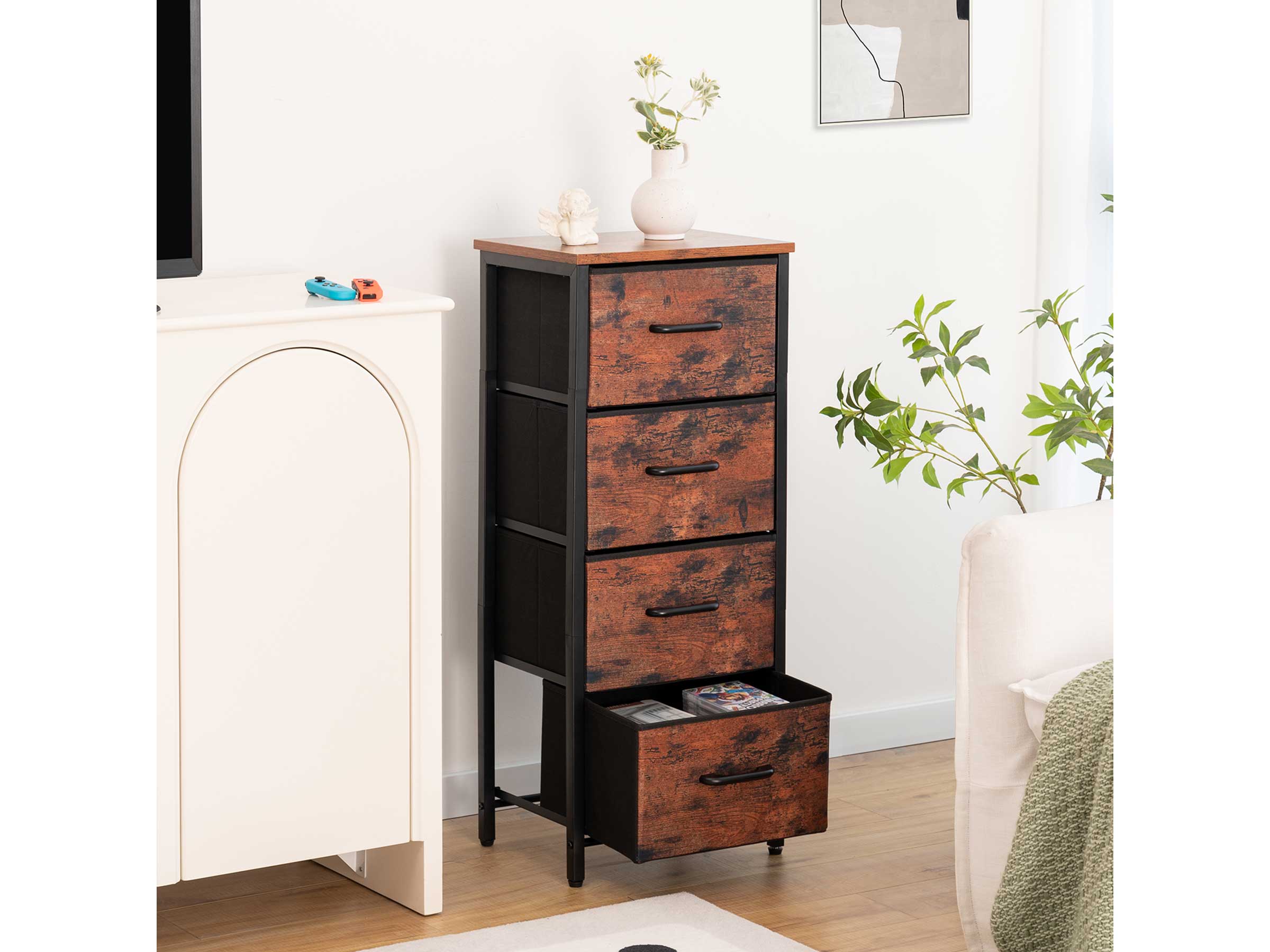 Berry brown Yoobure 4-Drawers Beside Table