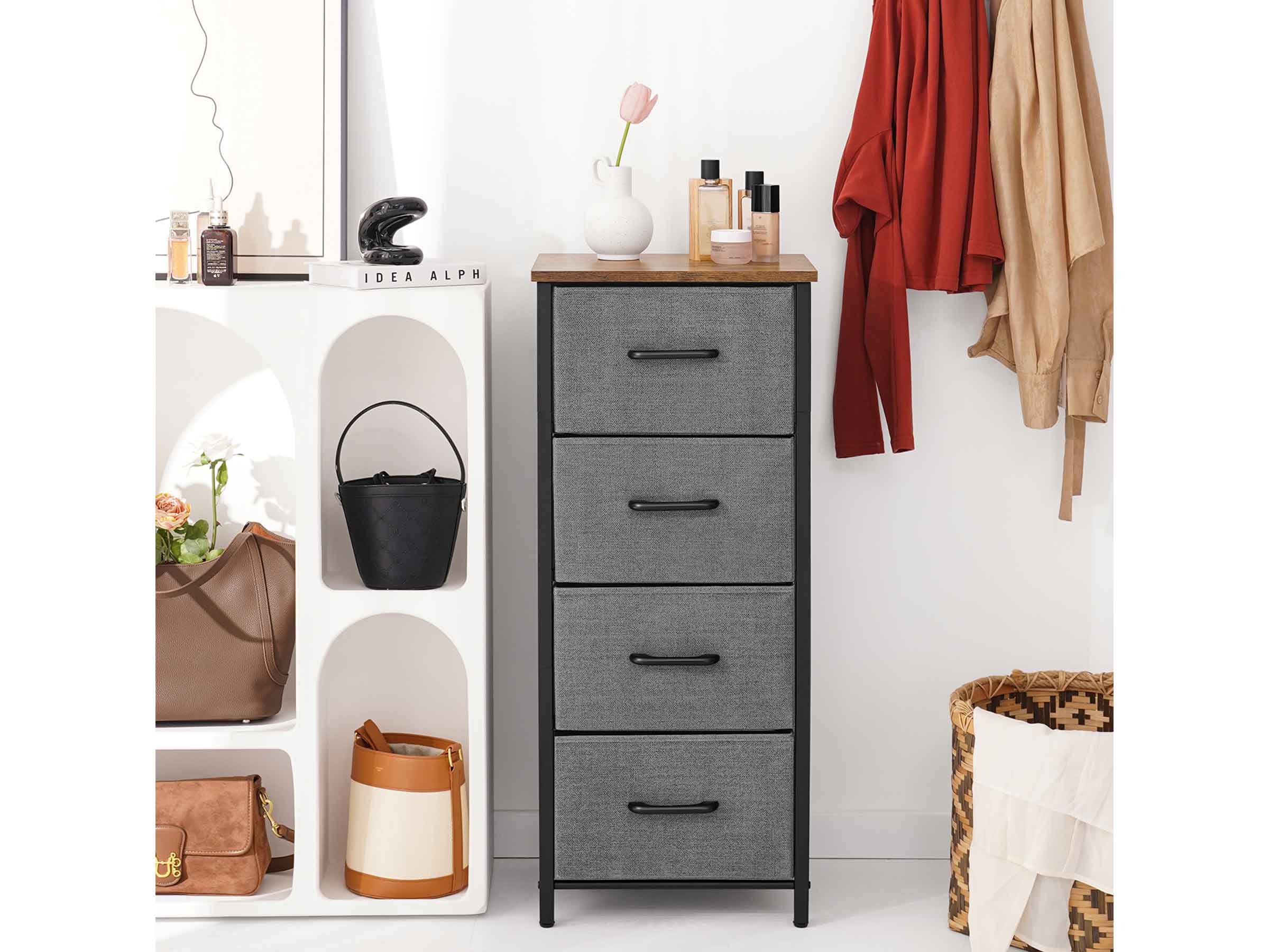 Grey Yoobure 4-Drawers Beside Table