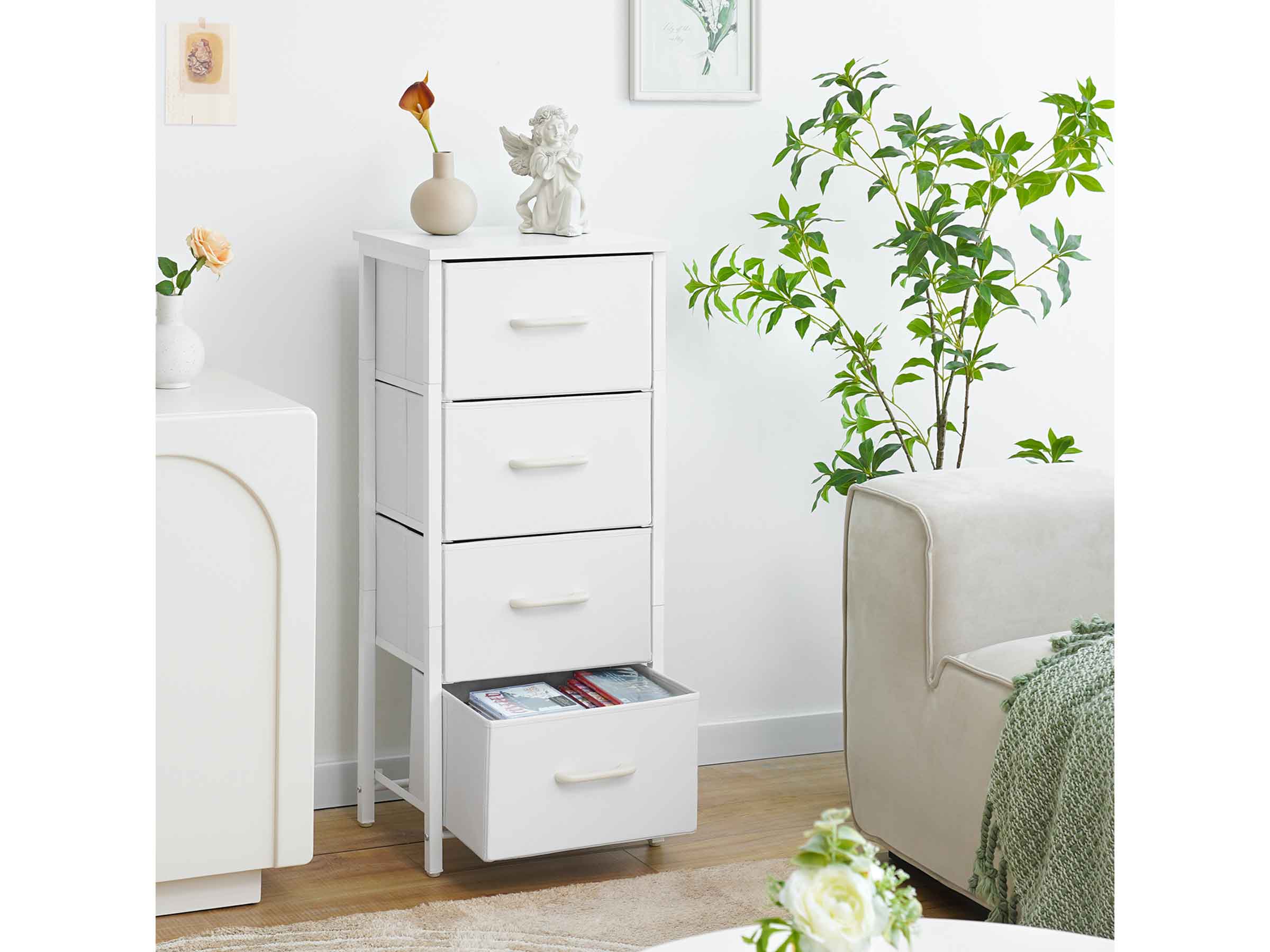 White Yoobure 4-Drawers Beside Table