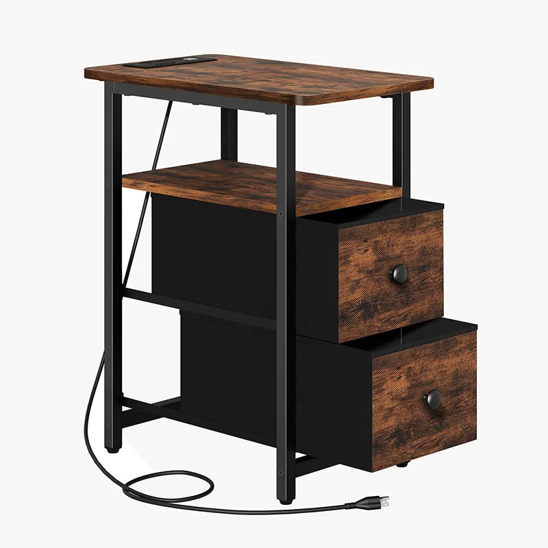 Yoobure 2-Drawer Narrow End Table with Charging Station