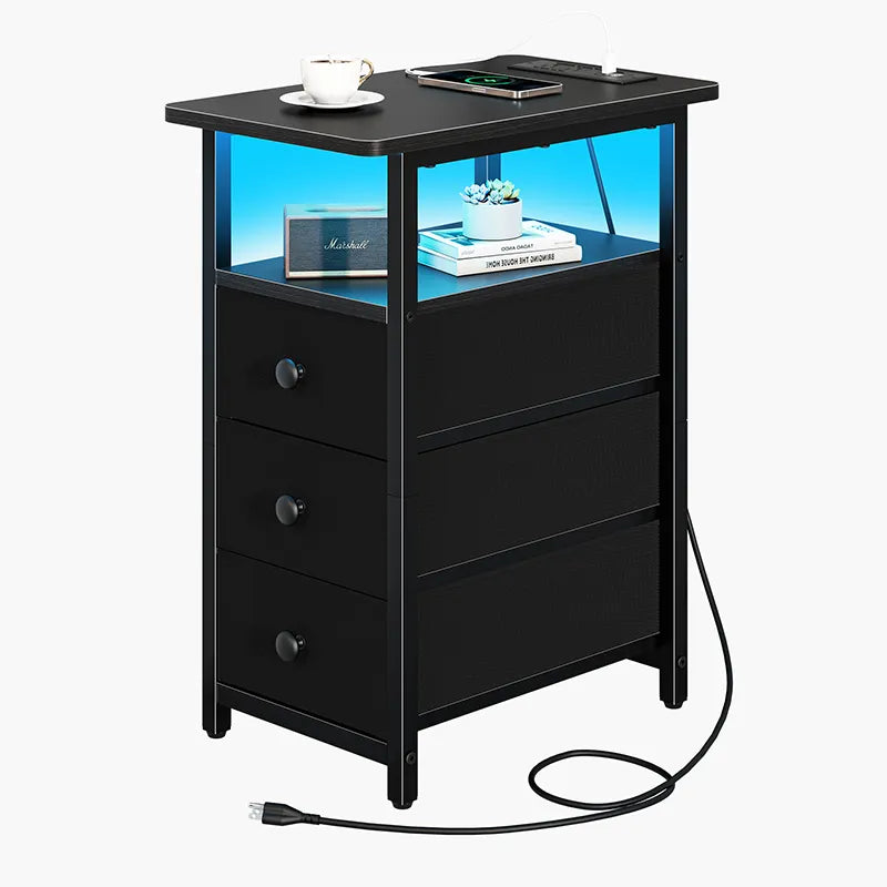 Yoobure 3-Drawer Narrow End Table with Charging Station