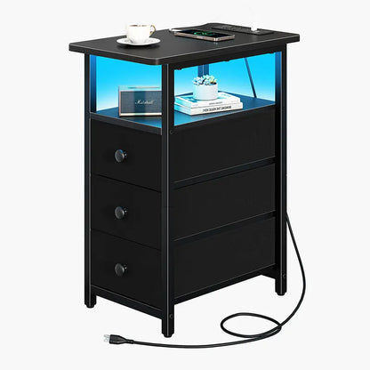 Yoobure 3-Drawer Narrow End Table with Charging Station