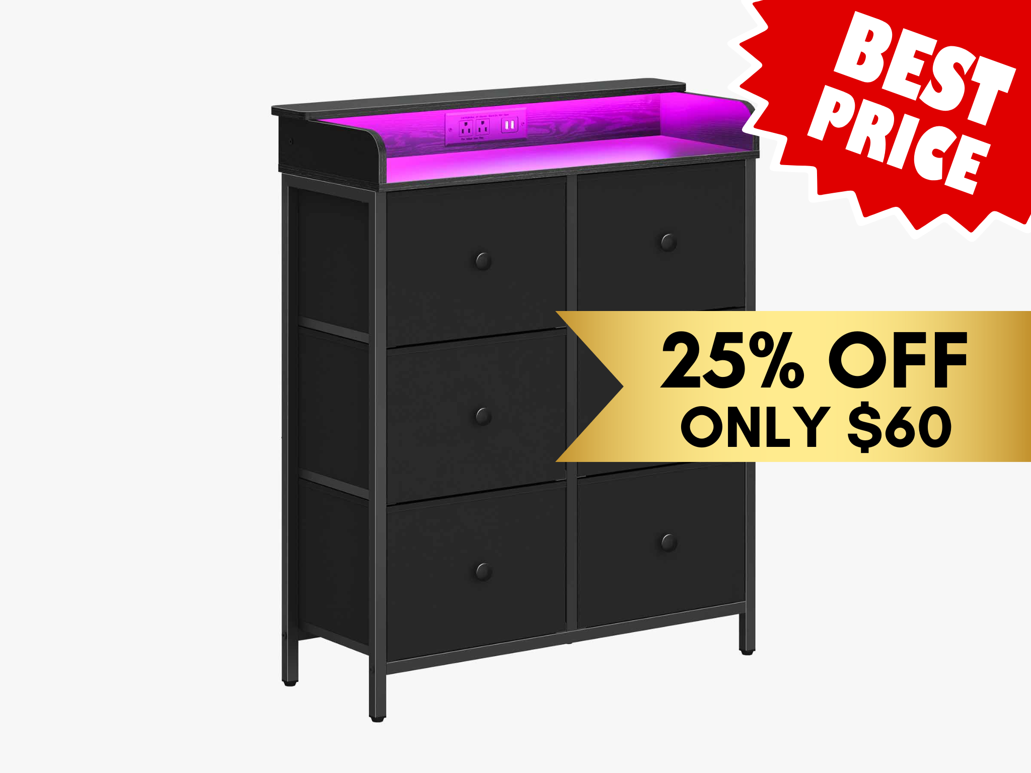 Black Yoobure 6 Drawers Stand with LED